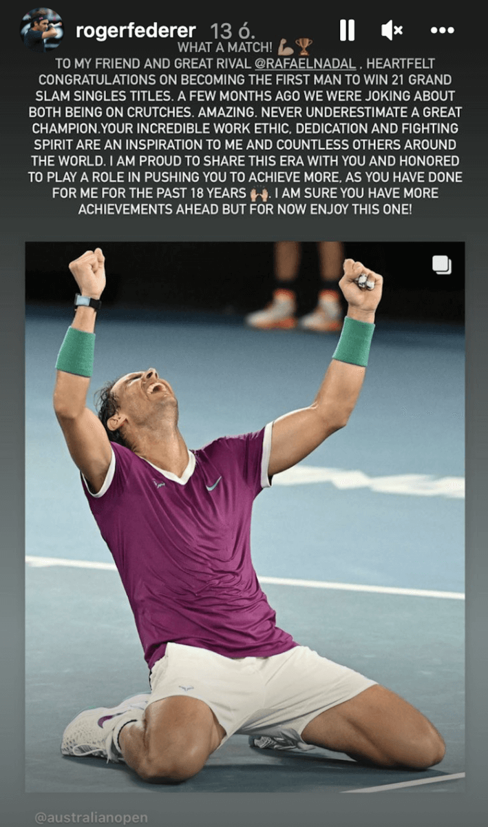 Roger Federer gratuláció Rafael Nadal 2022