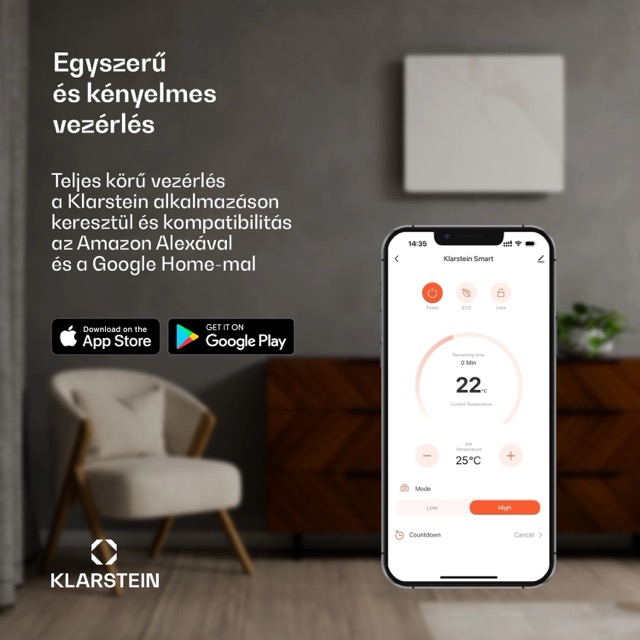 infrapanel, Klarstein fűtés, MarmoHeat, okos fűtés, infravörös fűtőpanel
